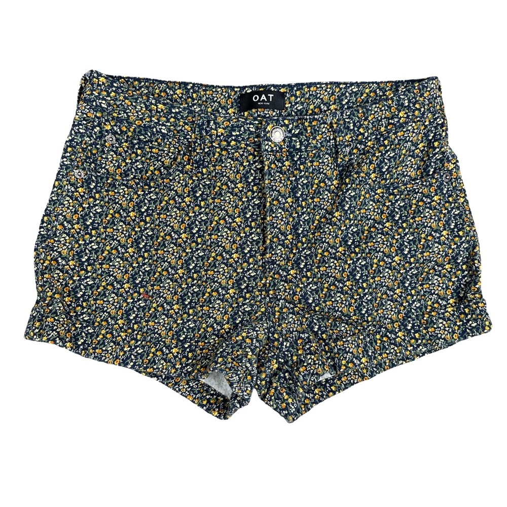 OAT Shorts Womens 29 Blue Yellow Floral Cotton Stretch High Rise Summer